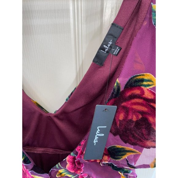 NWT Lulus Floral Passions Plum Purple Floral Velvet Wrap Midi Dress Size Large - Picture 13 of 13